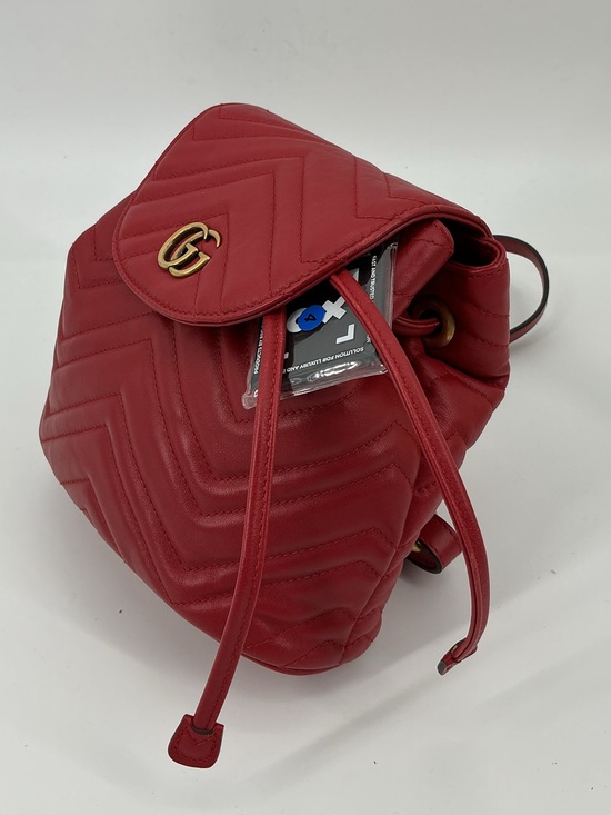 Gucci GG Marmont Mini Backpack Red Matelassé Leather Antique Gold Auth COA main image 14